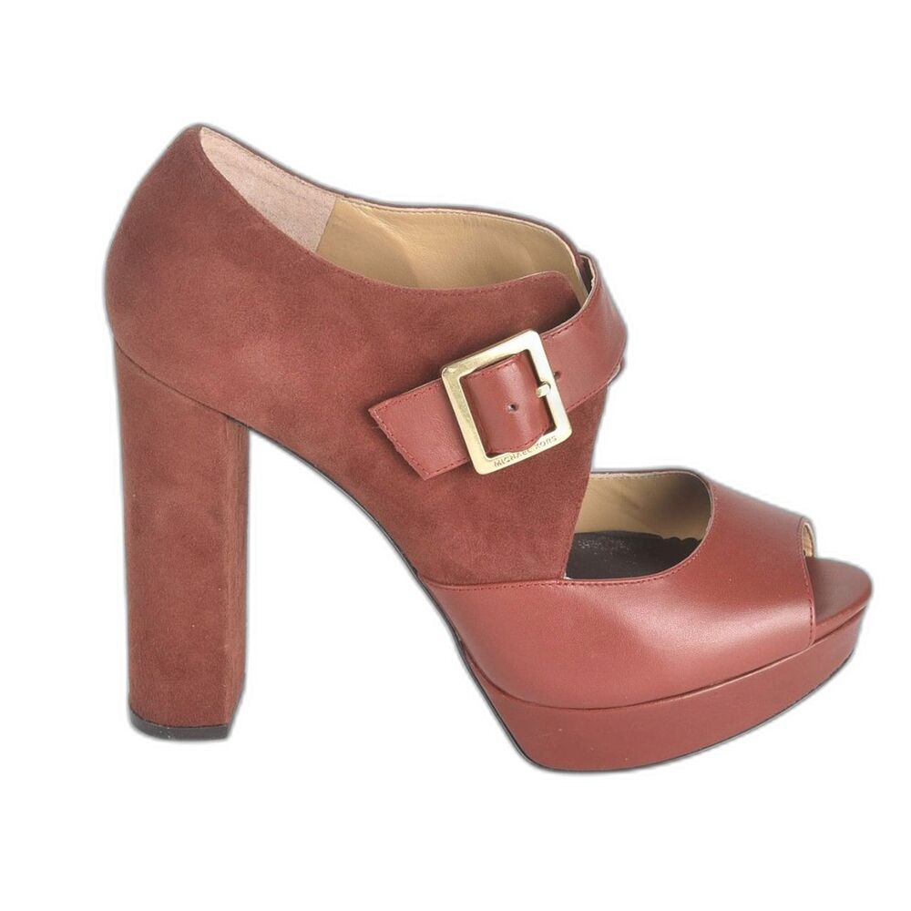 Michael Kors ELENI Platform Leather Open Toe Mary Janes w/Block Heel Size 8.5